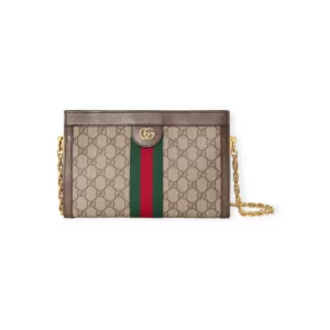 Luxury Gucci GG Supreme Monogram Web Small Ophidia Chain Shoulder Bag Brown Reps