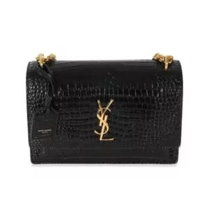 Luxury Saint Laurent Crocodile Embossed Black Medium Monogram Sunset