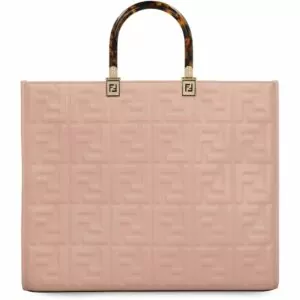 Luxury Fendi Vitello Plexiglass FF Embossed Sunshine Shopper Tote Pink Reps