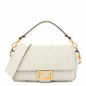 Fendi Nappa FF 1974 Embossed Baguette White Reps