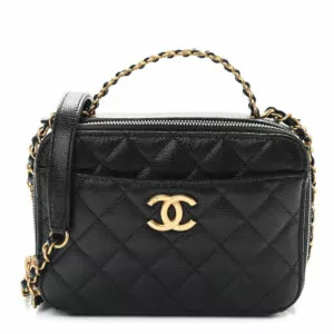 Luxury CHANEL Caviar Quilted Small Pick Me Up Vanity Case Black